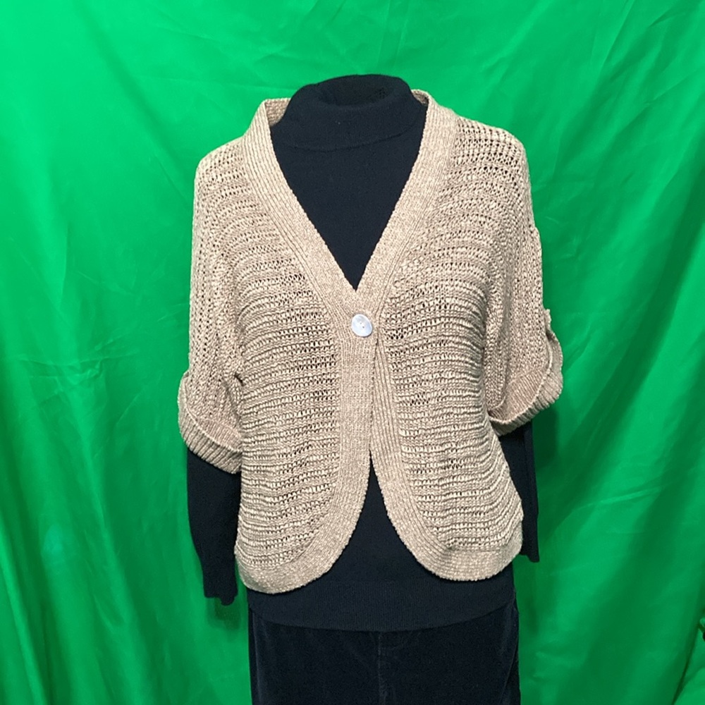Tan loose knit crop sweater cardigan